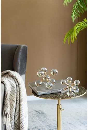 Gold Iron and Crystal Glass Sphere Sculpture - Modern Home Decor