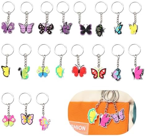 19pcs Butterfly Keychain Keyring Set Cute Silicone Keychain Gift for Kids