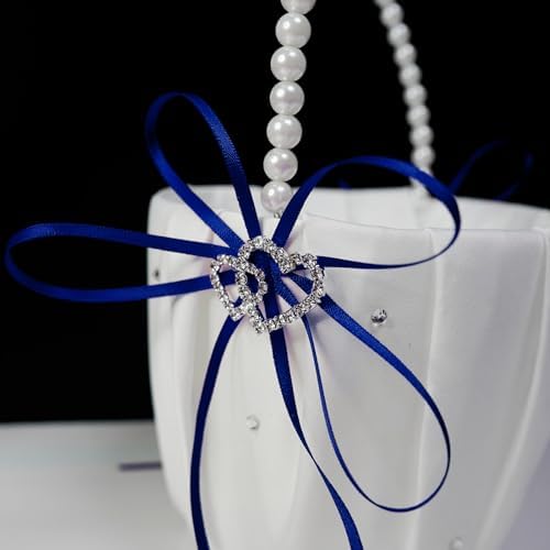 2 Pcs Wedding Flower Girl Baskets with Pearl Handle Bowknot