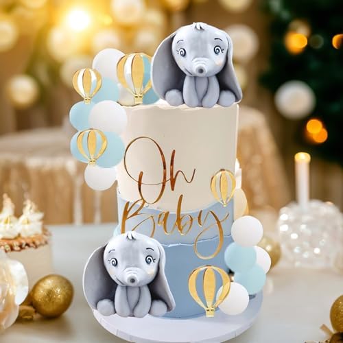 Qoadwem Elephant Cake Toppers 21pcs Baby Shower Decorations