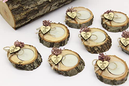 50 Pcs Personalized Log Candle Holders Wedding Favors
