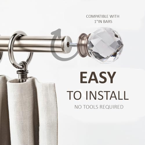 Brushed Nickel Faceted Gunmetal Crystal Curtain Rod Finials Set of 2