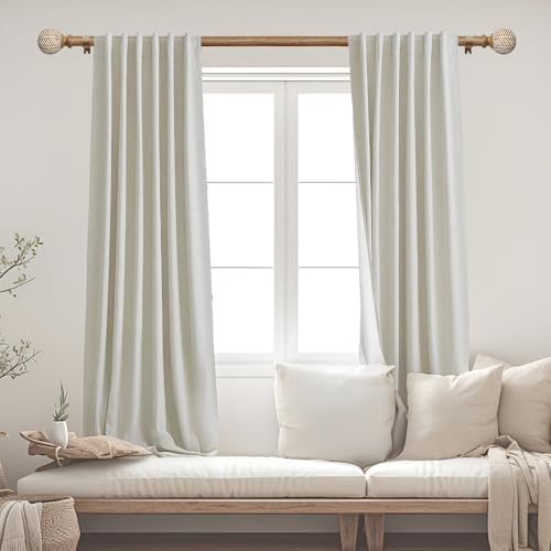 Adjustable Wood Curtain Rods 48-86 Inches Single Rod with Leaf Finials