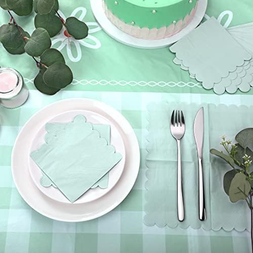 100 Pcs Scalloped Mint Green Napkins for Parties