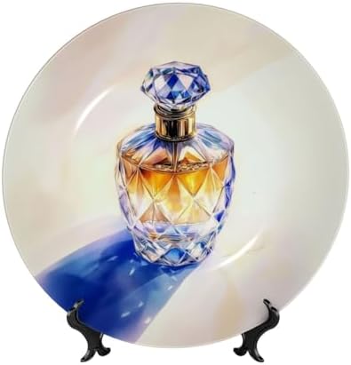 Crystal Bottle Perfume Print Bone China Plate with Stand 6in 1