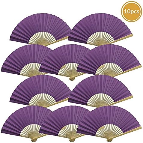 Quasimoon Paper Hand Fans 9-Inch Dark Purple 10-Pack
