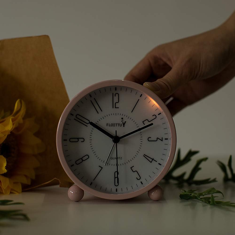 Super Silent Metal Alarm Clock with Night Light Pink