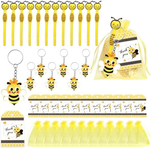 24 Piece Bee Keychains Gel Pens Party Favors Set