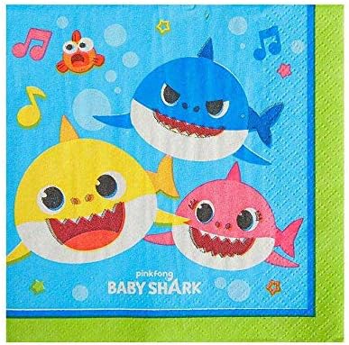 Amscan Baby Shark Party Napkins 5x5 Blue Pack of 16