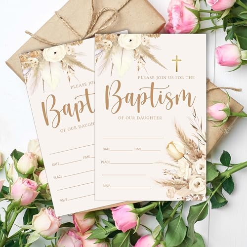 25 Pack Floral Baptism Invitations with Envelopes