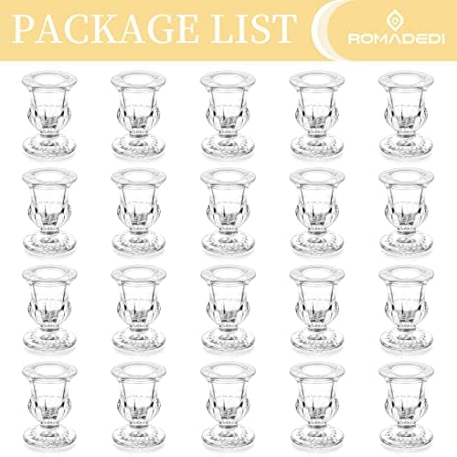 20 Pcs Clear Glass Candlestick Holders for Wedding and Party