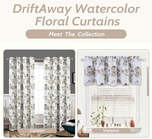 DriftAway Watercolor Floral Valance 52x18 Inch Beige