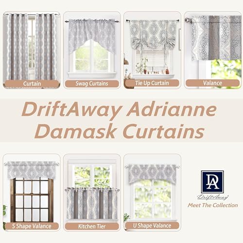 DriftAway Adrianne Damask Floral Valance 52x20 Inch