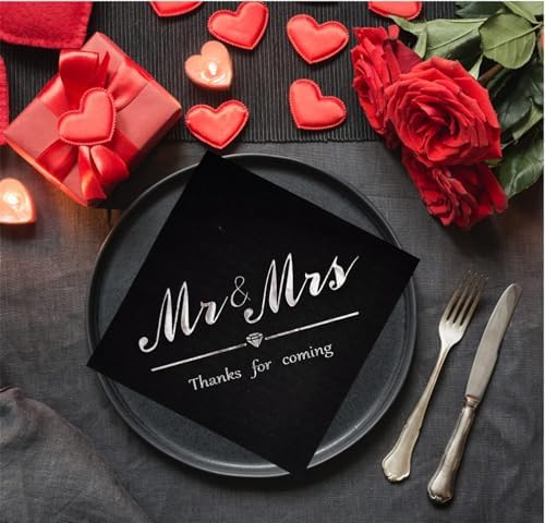 Mr Mrs Silver Black 50pc Disposable Napkins