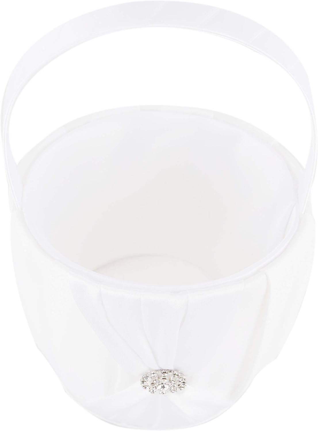 Satin and Artificial Crystal Flower Girl Basket White