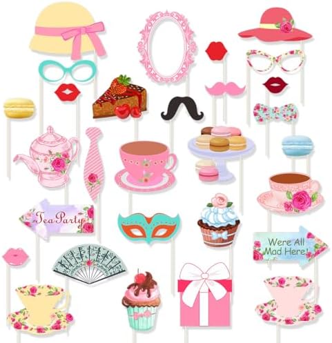 Tea Time Photo Booth Props 28 Pcs Floral Theme