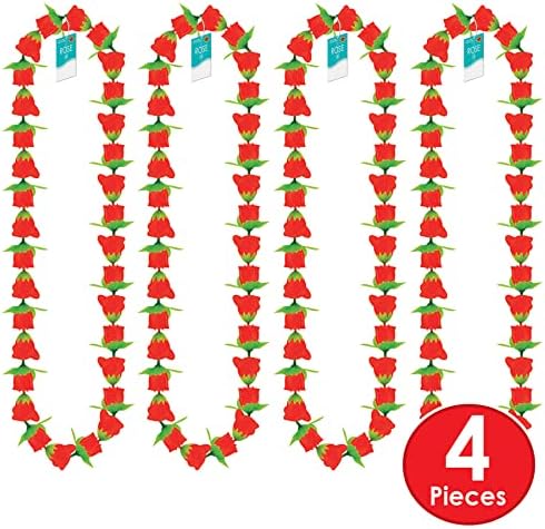 Beistle 4 Piece Fabric Rose Leis for Parties