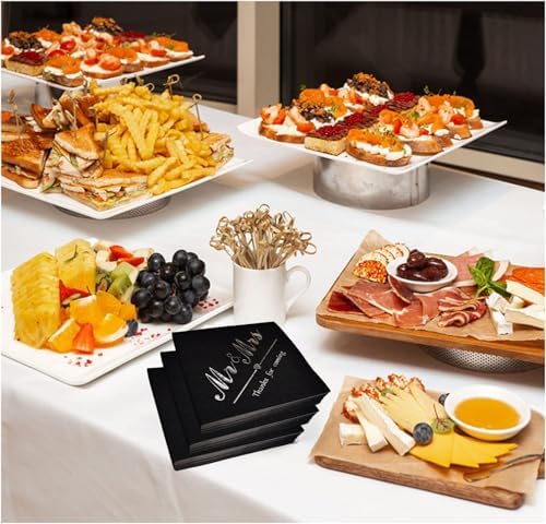 Mr Mrs Silver Black 50pc Disposable Napkins