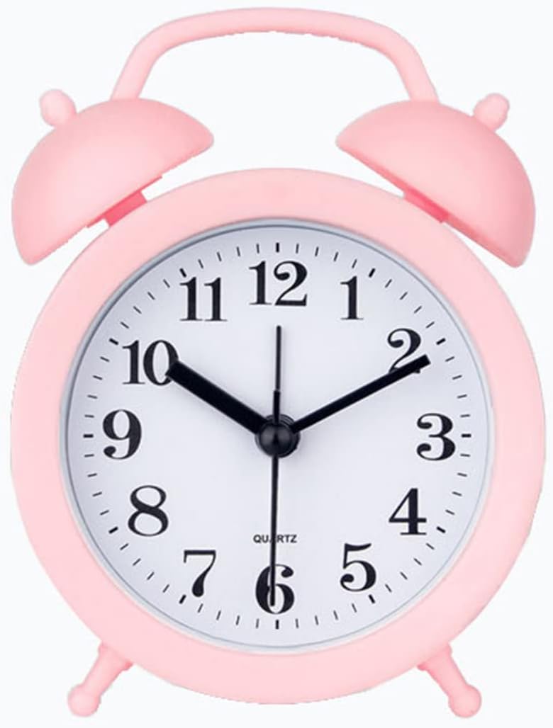 TXY Kids Alarm Clock Pink Battery Operated Mini Analog Round Bedside Desk Clock