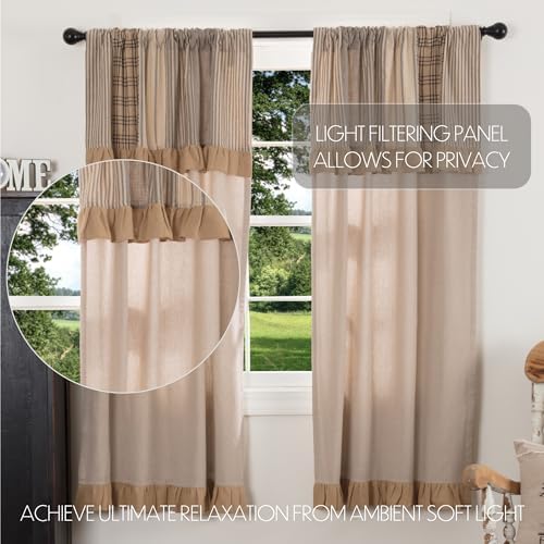 VHC Brands Sawyer Mill Curtain Panel 63x36 Charcoal Khaki Tan