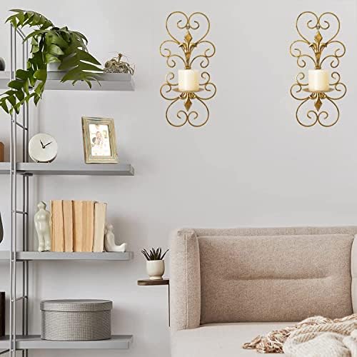 Set of 2 Antique Gold Wall Sconces Candle Holders