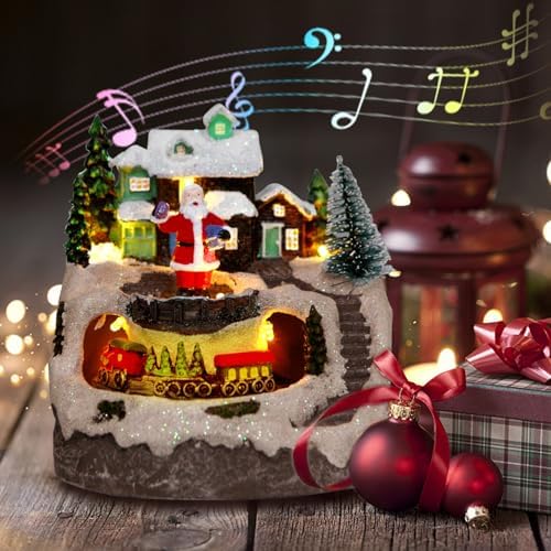 Christmas Village Musical Snow Globe Figurines with 8 Music Snowman and Train
