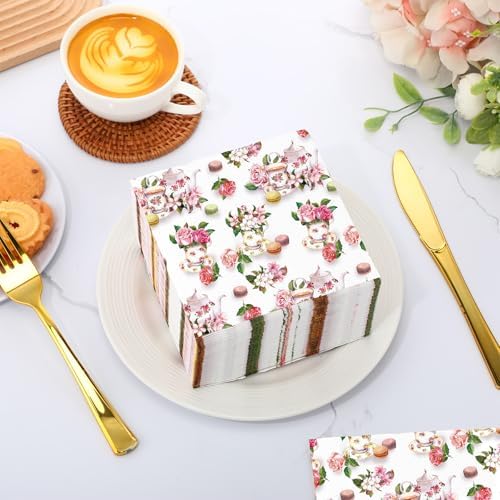 Colarr 100 Pcs Floral Tea Cup Napkins for Parties