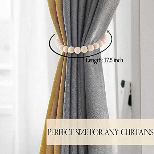 Magnetic Curtain Tiebacks with Wood Beads 2 Pack