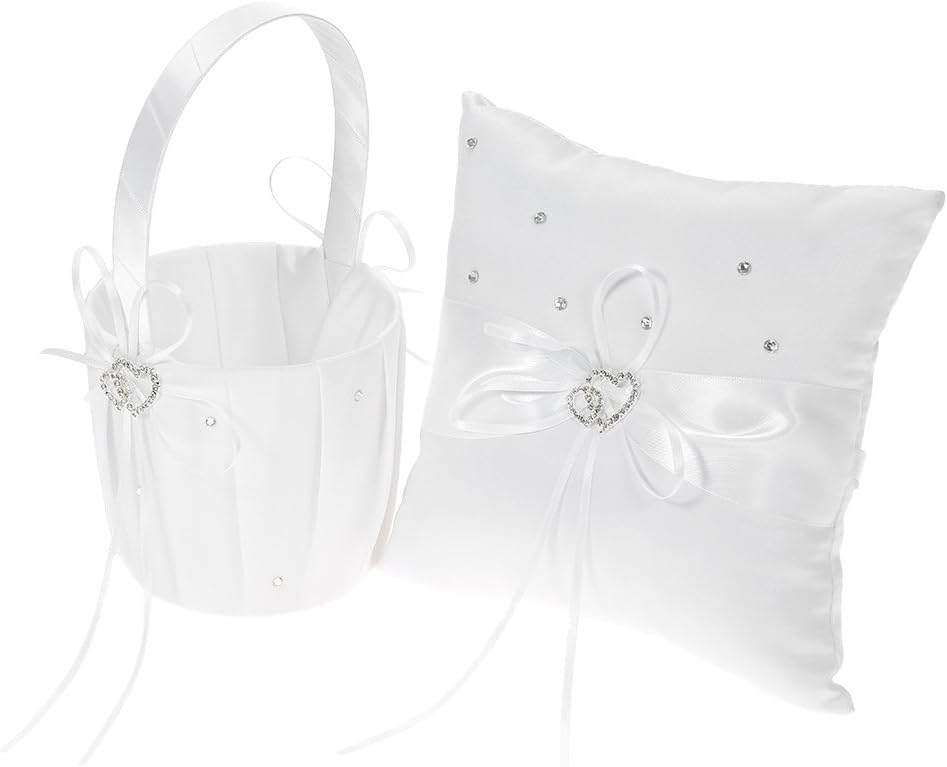 Wedding Supplies Double Heart Satin Flower Girl Basket Set 5PCS