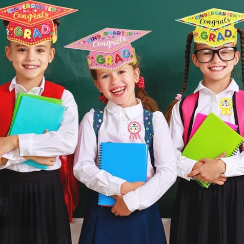 64 Pieces Preschool Graduation Caps with Reward Badges