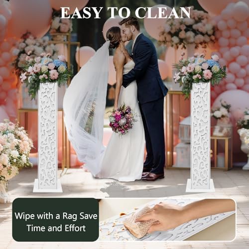 8Pcs 47Inch White Carved Wedding Flower Columns with LED Lights