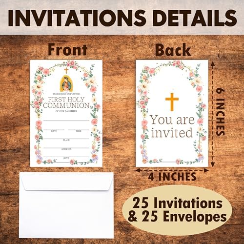 Baptism Invitations Set With Envelopes - 25 Cards