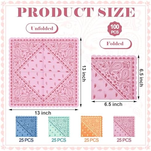 Faccito 100 Pcs Western Bandana Napkins 2 Ply Paisley Print