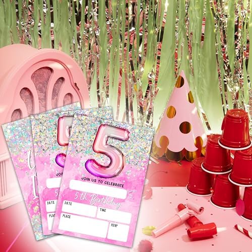 Holographic Birthday Invites with Envelopes for 5th Birthday