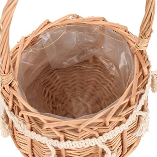 2 Pack Rattan Woven Floral Baskets with Handle and Lace