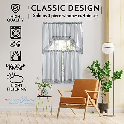 American Linen Caf Curtains 3-Piece Set