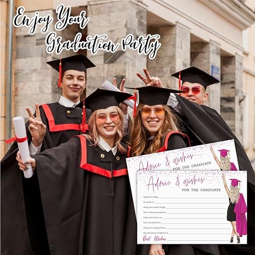 30 Pink Grad Girl Advice Cards with Confetti Fill-In Style