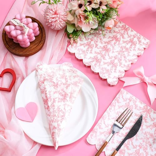 150 Pcs Pink Bow Napkins Coquette Party Supplies