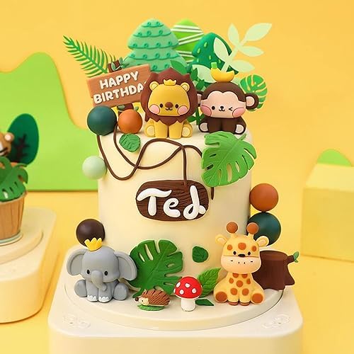 JeVenis Cute Jungle Animals Cake Decorations - Safari Birthday Party Set