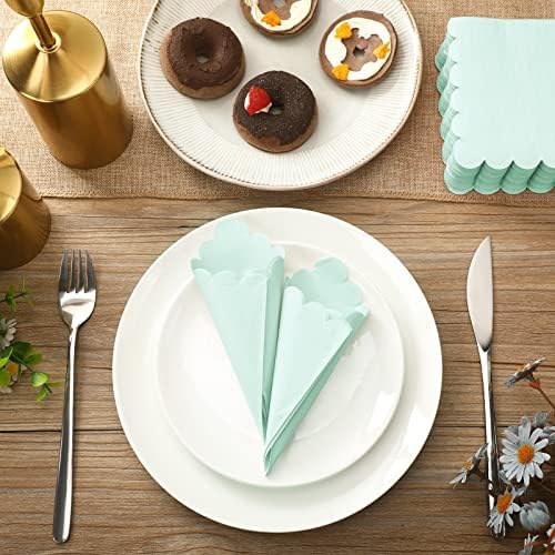 100 Pcs Scalloped Mint Green Napkins for Parties
