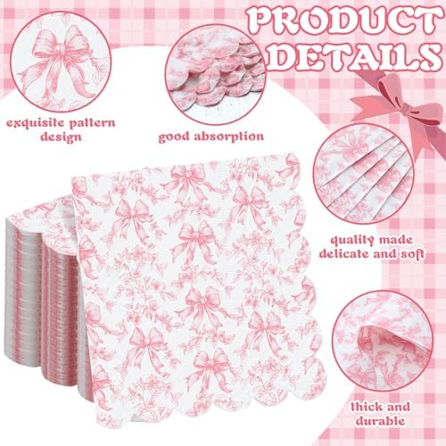 150 Pcs Pink Bow Napkins Coquette Party Supplies