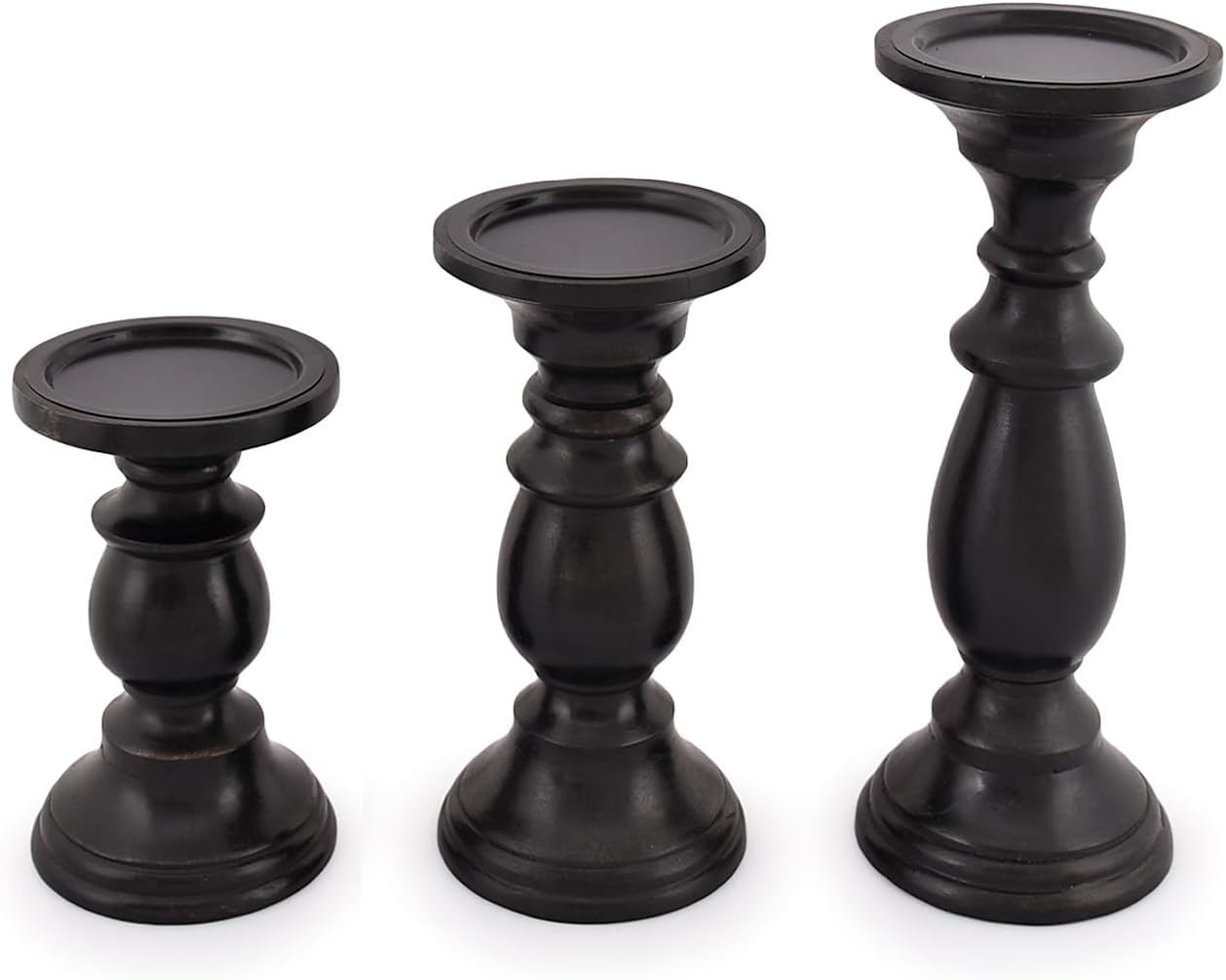 SAMHITA 3 Piece Black Farmhouse Candle Holder Set