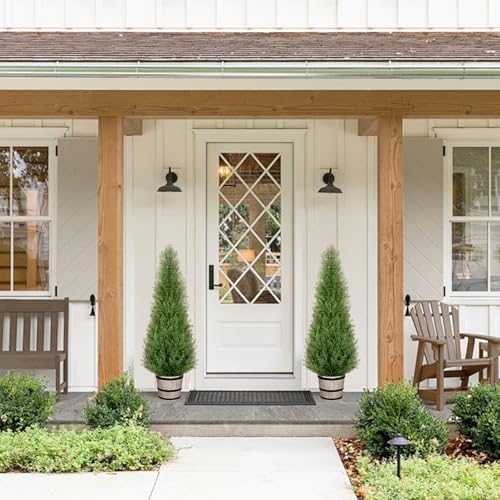 4FT Artificial Cedar Topiary Trees with Barrel Planter Set of 2