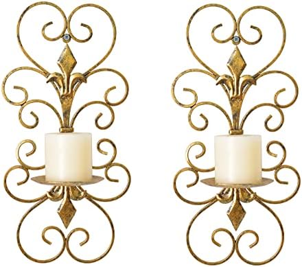 Set of 2 Antique Gold Wall Sconces Candle Holders