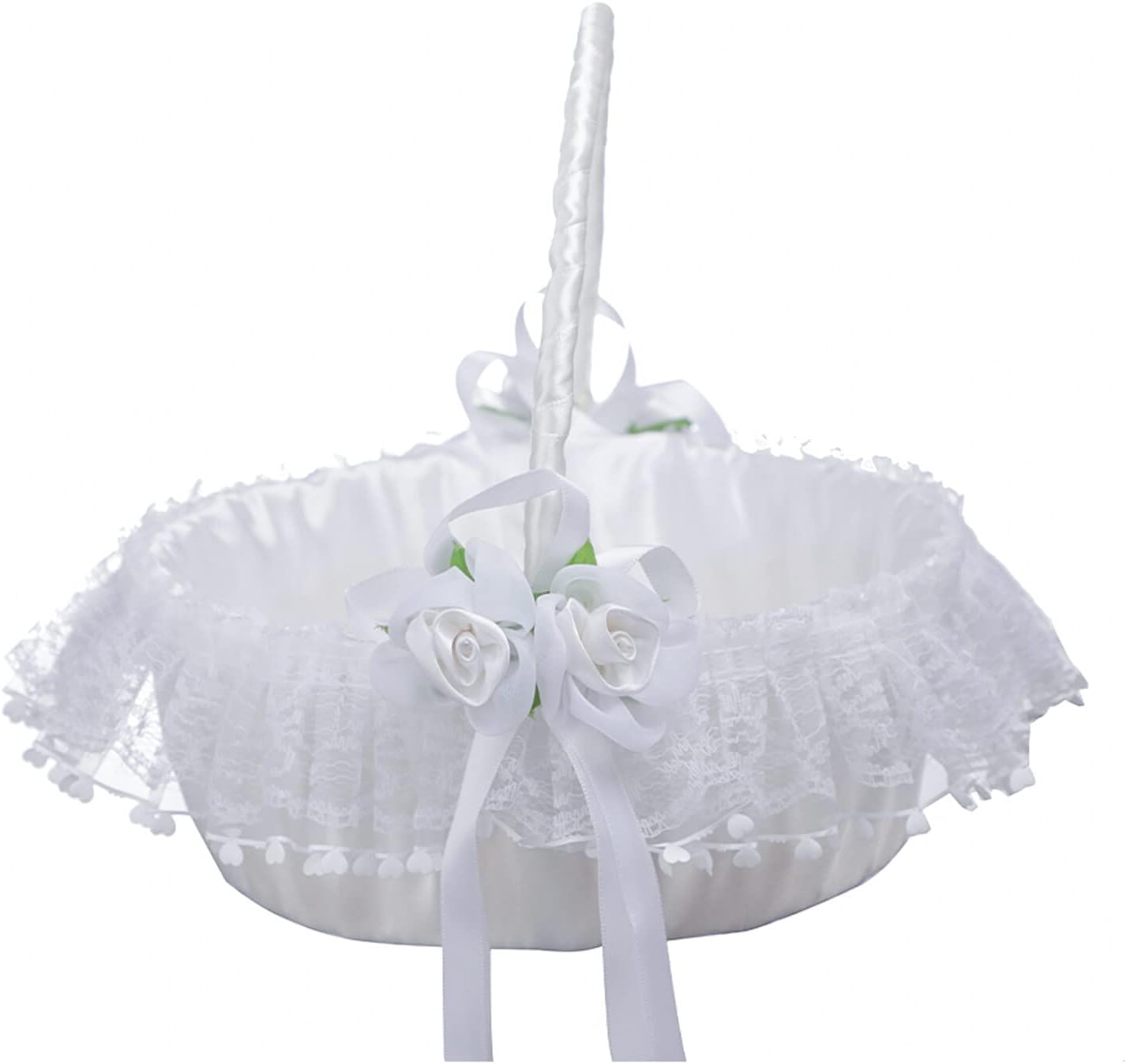 IUIBMI White Flower Girl Baskets Set of 2 with Swing Handle