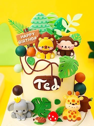JeVenis Cute Jungle Animals Cake Decorations - Safari Birthday Party Set