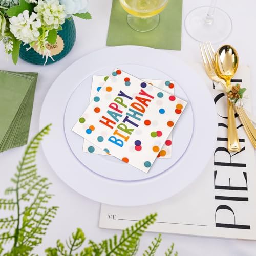 Happy Birthday Polka Dot Napkins 65x65 Inches 50 Pack
