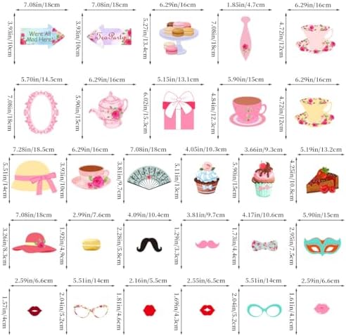 Tea Time Photo Booth Props 28 Pcs Floral Theme