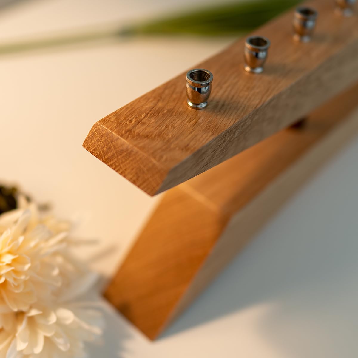 Handmade 9 Branch Modern Menorah in Oak