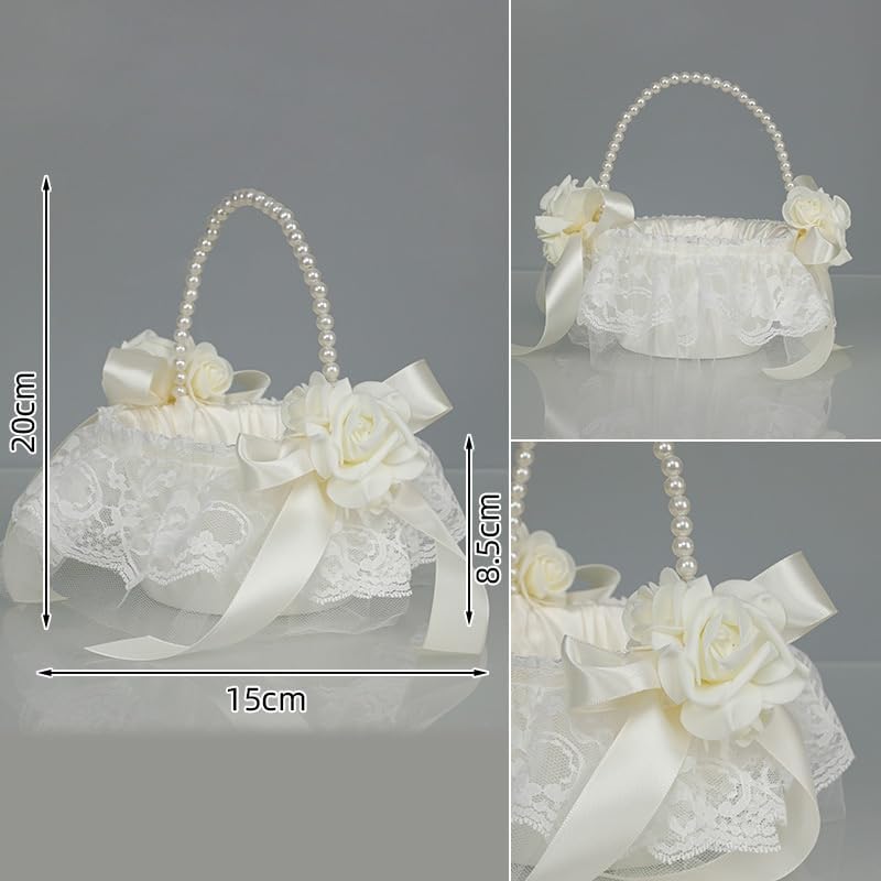 Elegant Wedding Flower Girl Basket with Pearl Handle